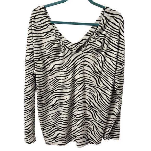 Maeve By Anthropologie Zebra Print Long-Sleeve V-Neck Sz X-Large Soft Knit Sweat - Picture 1 of 12